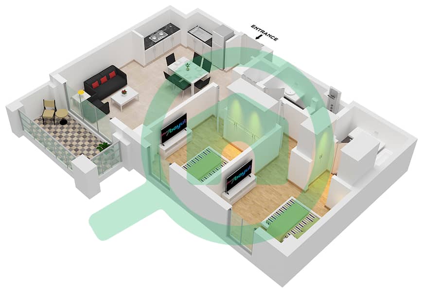 Surf 1 - 2 卧室公寓单位6-FLOOR 2-4戶型图 interactive3D
