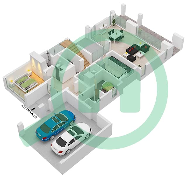 المخططات الطابقية لتصميم النموذج E3M-2 فيلا تجارية 4 غرف نوم - كايا 1 Ground Floor interactive3D