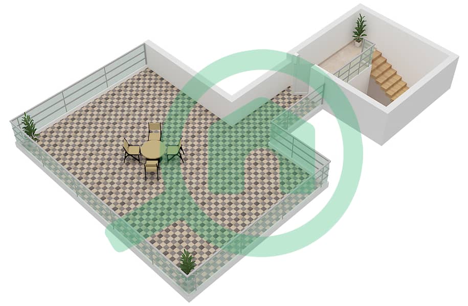 Caya 1 - 2 Bedroom Commercial Villa Type E1M Floor plan Terrace interactive3D