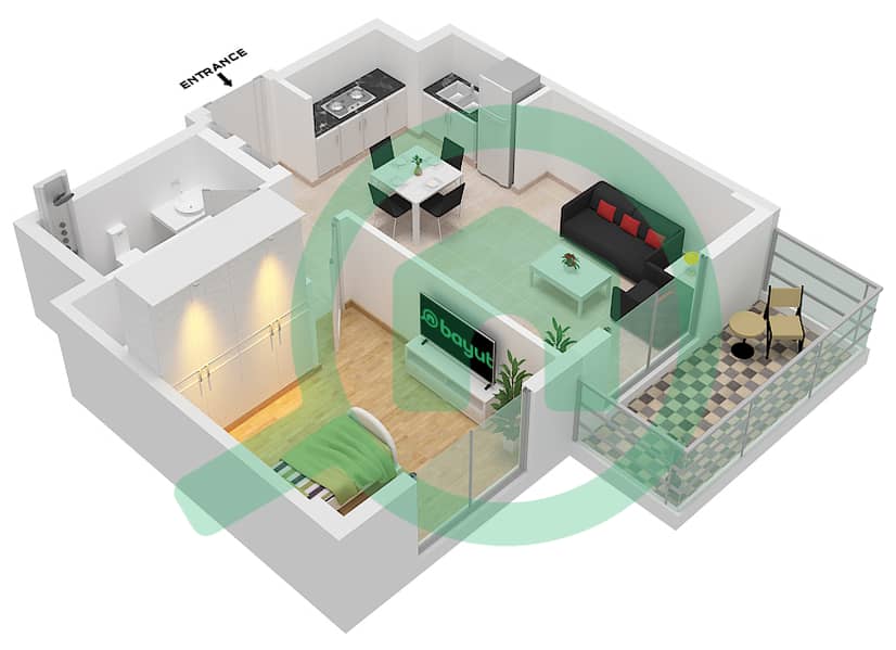 莲花公寓 - 1 卧室公寓单位05 FLOOR-2-6戶型图 Building 1 interactive3D