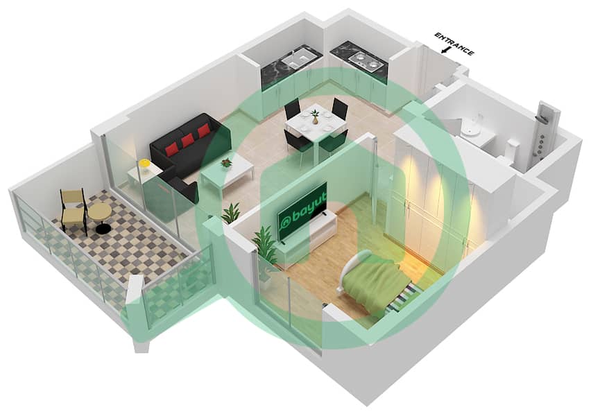 المخططات الطابقية لتصميم الوحدة 05 FLOOR-2-11 شقة 1 غرفة نوم - لوتس Building 2 interactive3D