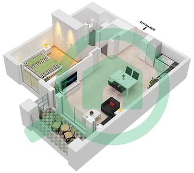 المخططات الطابقية لتصميم النموذج A شقة 1 غرفة نوم - بناية رحال 1