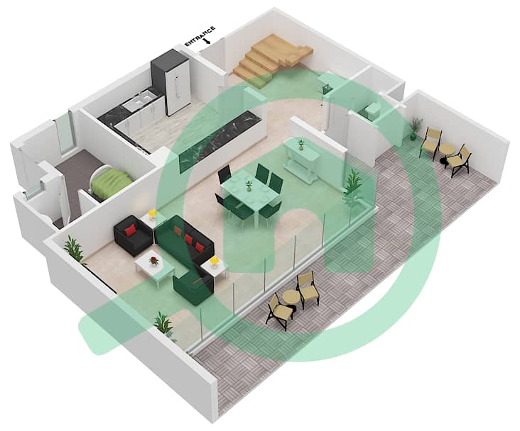 المخططات الطابقية لتصميم النموذج TH-1M فیلا 3 غرف نوم - روكوود Ground Floor interactive3D