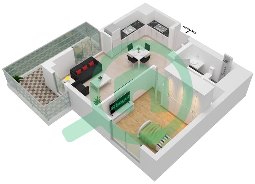 المخططات الطابقية لتصميم الوحدة 2-LEVEL 2-6 شقة 1 غرفة نوم - لوتس interactive3D
