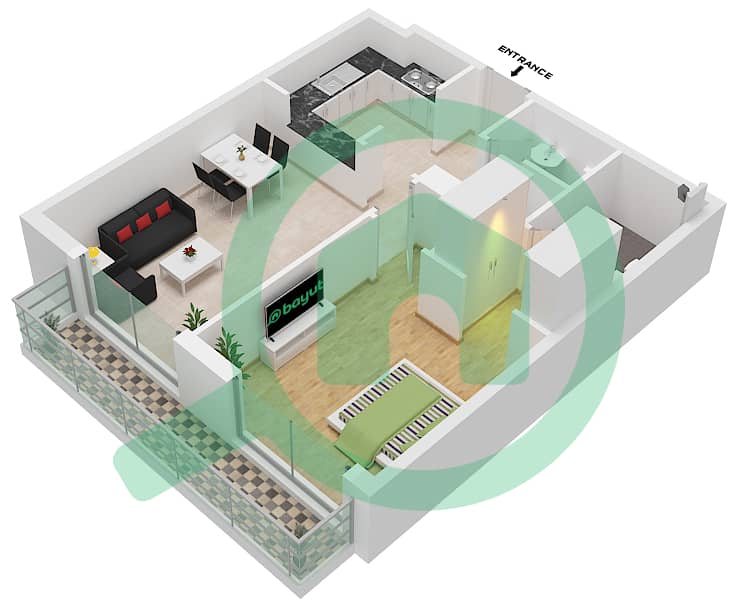 المخططات الطابقية لتصميم النموذج / الوحدة 24/223,323,419 شقة 1 غرفة نوم - أكسفورد ريزيدنس Floor 2-3 interactive3D