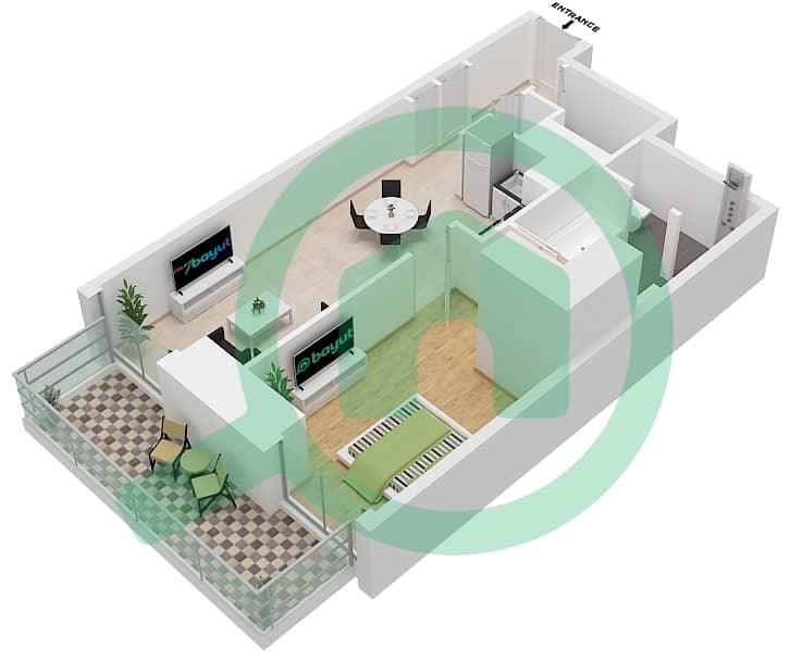 Vida Dubai Mall - 1 Bedroom Apartment Type/unit 1B.A/1-2 Floor plan Floor 17-38 interactive3D