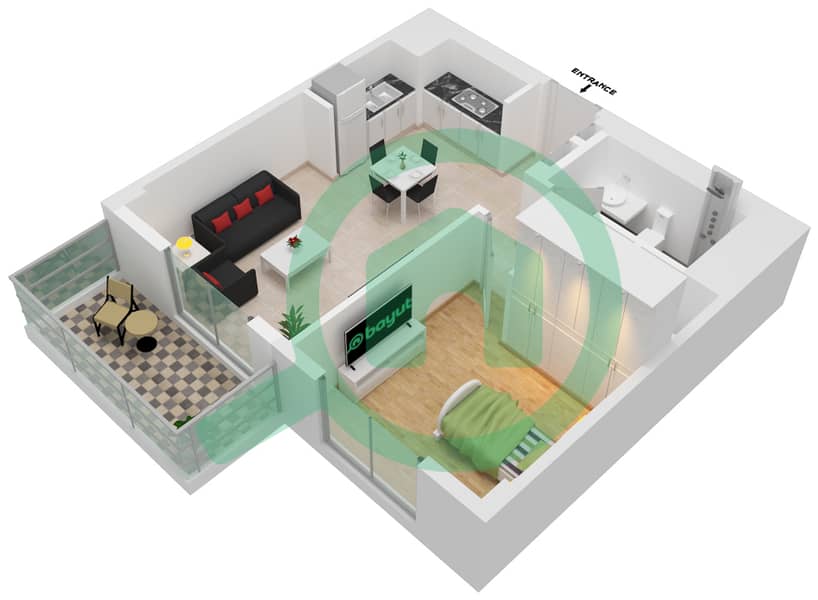 المخططات الطابقية لتصميم الوحدة 4-FLOOR 2-6 شقة 1 غرفة نوم - لوتس interactive3D