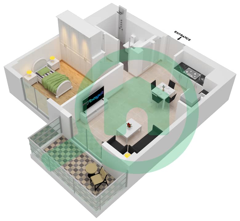 莲花公寓 - 1 卧室公寓单位5-LEVEL 2-6戶型图 interactive3D