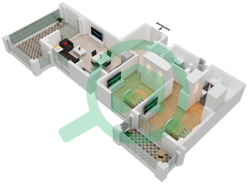 المخططات الطابقية لتصميم الوحدة 6-FLOOR 2-6 شقة 2 غرفة نوم - لوتس interactive3D