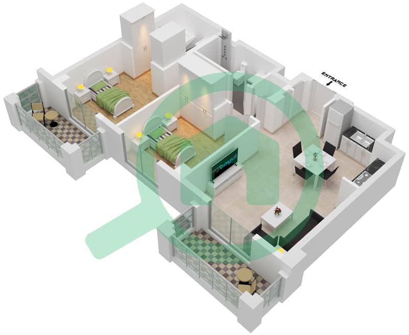 المخططات الطابقية لتصميم الوحدة 7-FLOOR 2-6 شقة 2 غرفة نوم - لوتس interactive3D