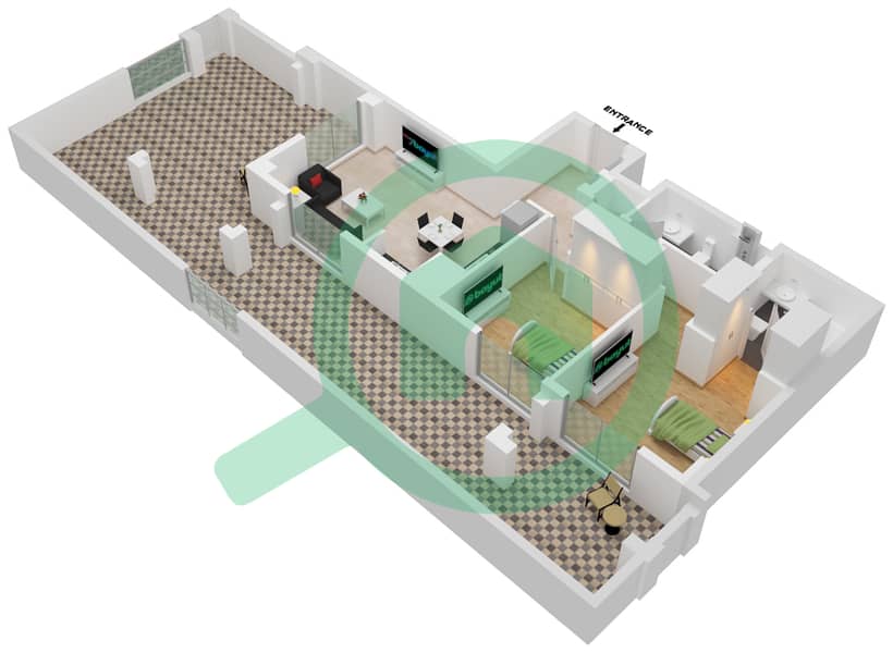 المخططات الطابقية لتصميم الوحدة 104-FLOOR 1 شقة 2 غرفة نوم - لوتس interactive3D