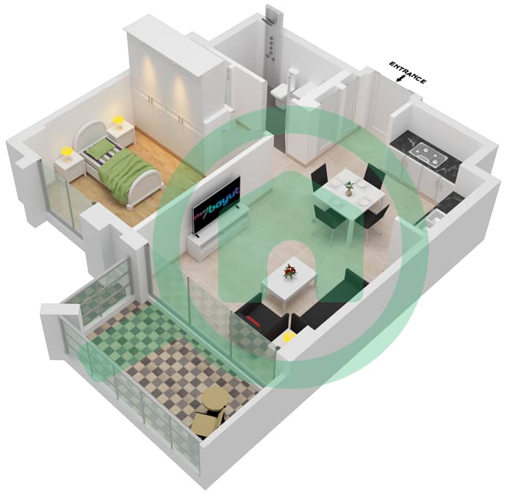 المخططات الطابقية لتصميم الوحدة 4-FLOOR 2-11 شقة 1 غرفة نوم - لوتس interactive3D