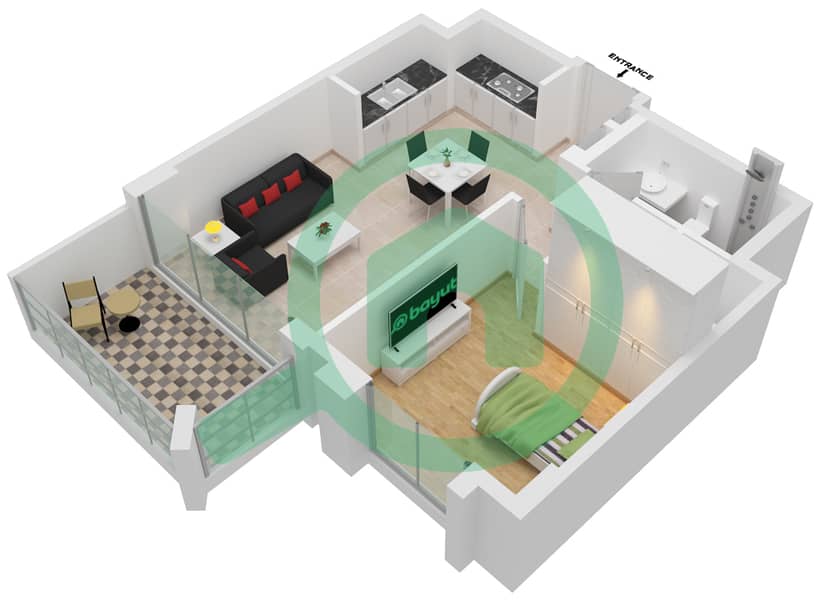 المخططات الطابقية لتصميم الوحدة 5-FLOOR 2-11 شقة 1 غرفة نوم - لوتس interactive3D