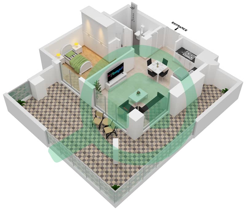المخططات الطابقية لتصميم الوحدة 102-FLOOR  01 شقة 1 غرفة نوم - لوتس interactive3D