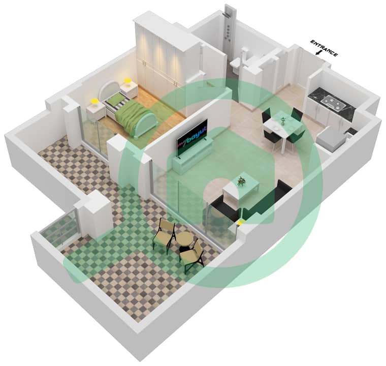 Лотус - Апартамент 1 Спальня планировка Единица измерения 104-FLOOR 01 interactive3D