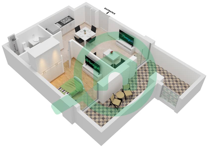 Лотус - Апартамент 1 Спальня планировка Единица измерения 106-FLOOR 1 interactive3D