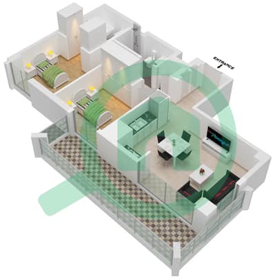 المخططات الطابقية لتصميم الوحدة 6-FLOOR 2-11 شقة 2 غرفة نوم - لوتس
