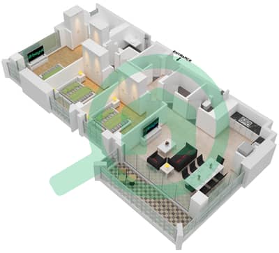 Лотус - Апартамент 3 Cпальни планировка Единица измерения 8-FLOOR 2-1