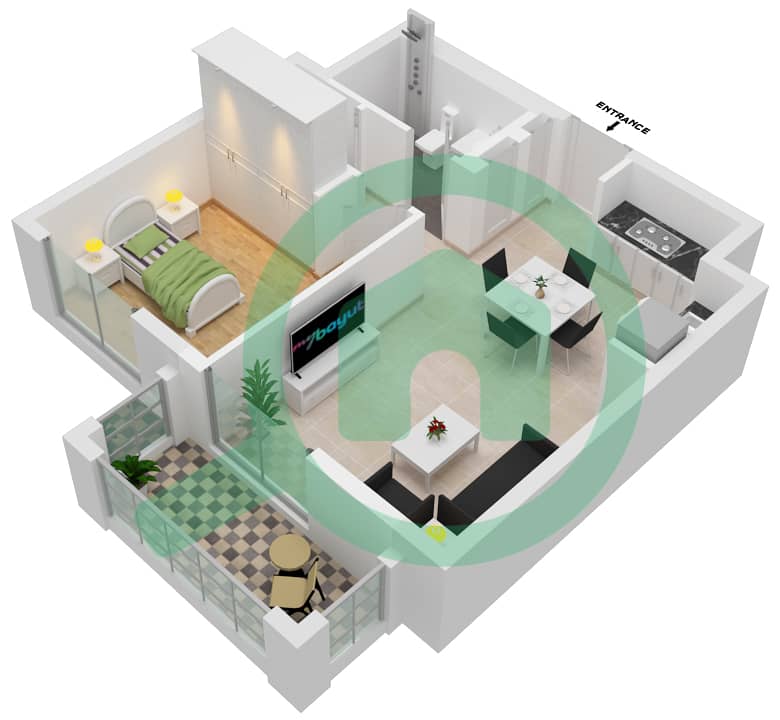 المخططات الطابقية لتصميم الوحدة 1-FLOOR 2-10 شقة 1 غرفة نوم - لوتس interactive3D