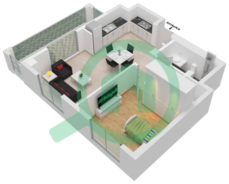 المخططات الطابقية لتصميم الوحدة 3-FLOOR 2-10 شقة 1 غرفة نوم - لوتس interactive3D