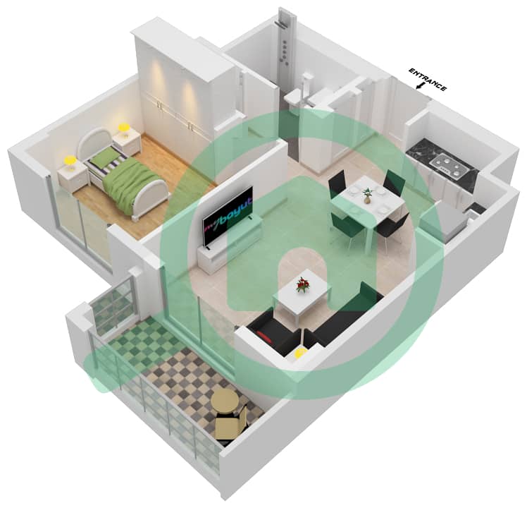 المخططات الطابقية لتصميم الوحدة 4-FLOOR 2-10 شقة 1 غرفة نوم - لوتس interactive3D