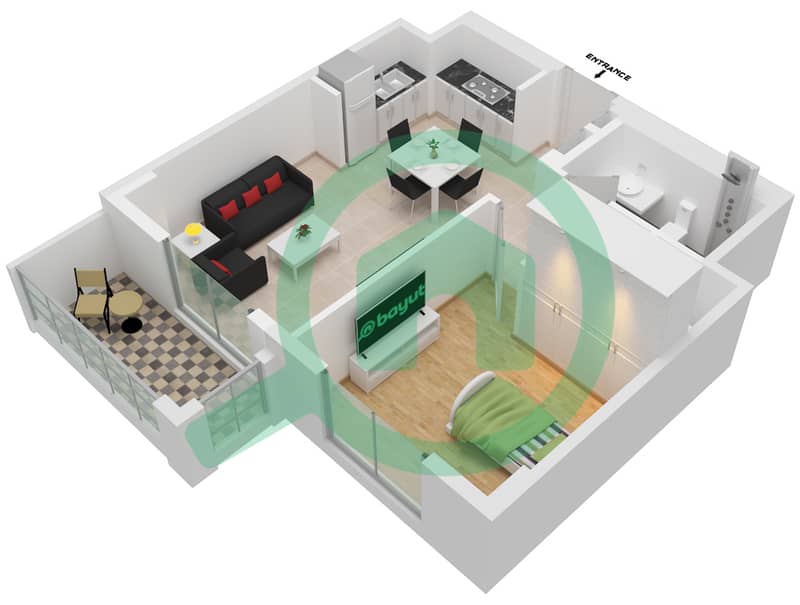 المخططات الطابقية لتصميم الوحدة 5-FLOOR 2-10 شقة 1 غرفة نوم - لوتس interactive3D