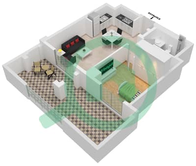 莲花公寓 - 1 卧室公寓单位105-FLOOR -1戶型图