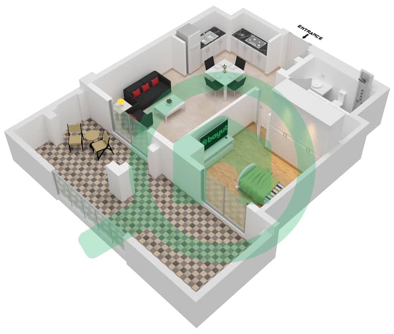 المخططات الطابقية لتصميم الوحدة 105-FLOOR -1 شقة 1 غرفة نوم - لوتس interactive3D