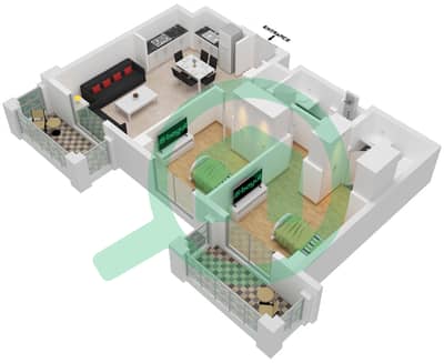 المخططات الطابقية لتصميم الوحدة 7-FLOOR 2-10 شقة 2 غرفة نوم - لوتس