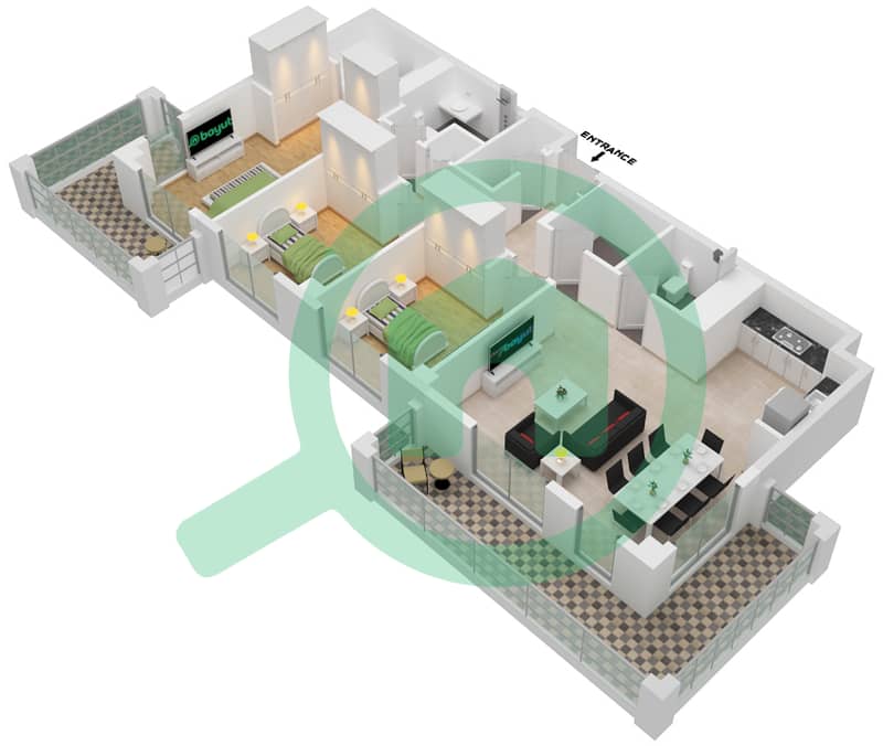 المخططات الطابقية لتصميم الوحدة 8-FLOOR 2-10 شقة 3 غرف نوم - لوتس interactive3D