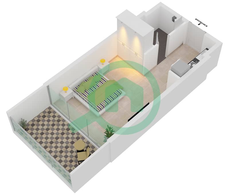 المخططات الطابقية لتصميم النموذج A شقة استوديو - إليتز من الدانوب interactive3D