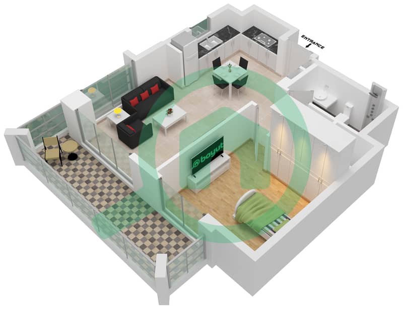莲花公寓 - 1 卧室公寓单位2-FLOOR 2-7戶型图 interactive3D