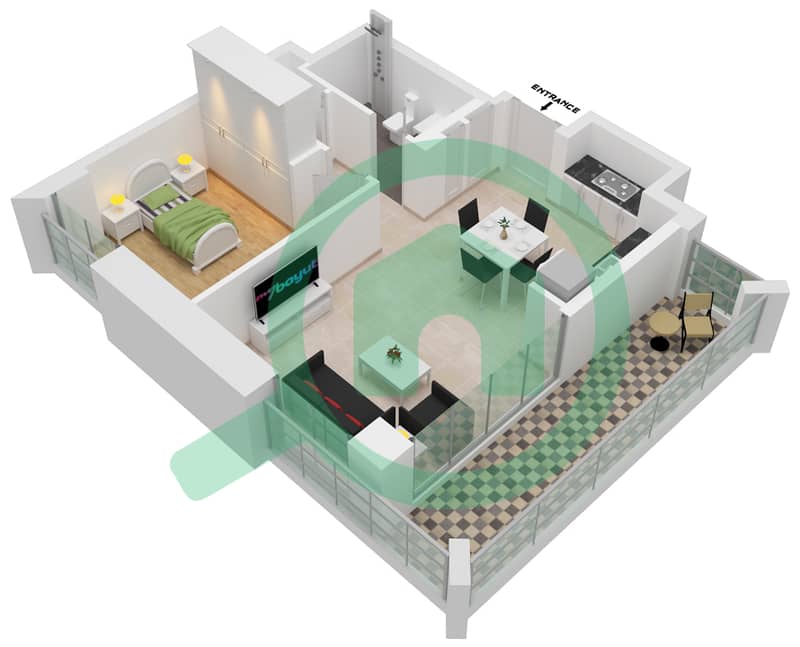المخططات الطابقية لتصميم الوحدة 3-FLOOR 2-7 شقة 1 غرفة نوم - لوتس interactive3D