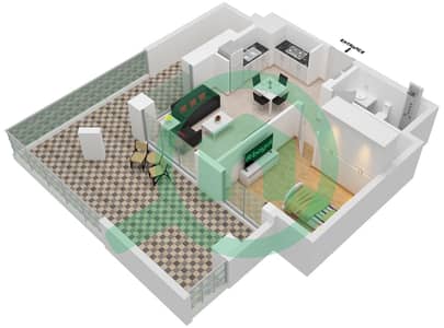 Лотус - Апартамент 1 Спальня планировка Единица измерения 102-FLOOR-01
