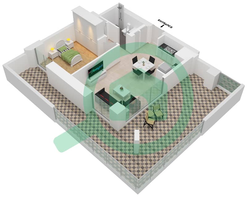莲花公寓 - 1 卧室公寓单位103-FLOOR-01戶型图 interactive3D