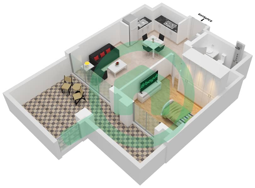 المخططات الطابقية لتصميم الوحدة 104-FLOOR-01 شقة 1 غرفة نوم - لوتس interactive3D