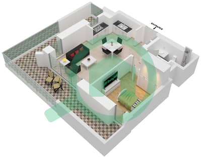 Лотус - Апартамент 1 Спальня планировка Единица измерения 108-FLOOR-01