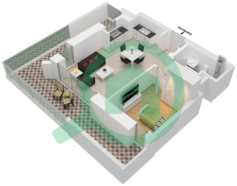 المخططات الطابقية لتصميم الوحدة 108-FLOOR-01 شقة 1 غرفة نوم - لوتس interactive3D