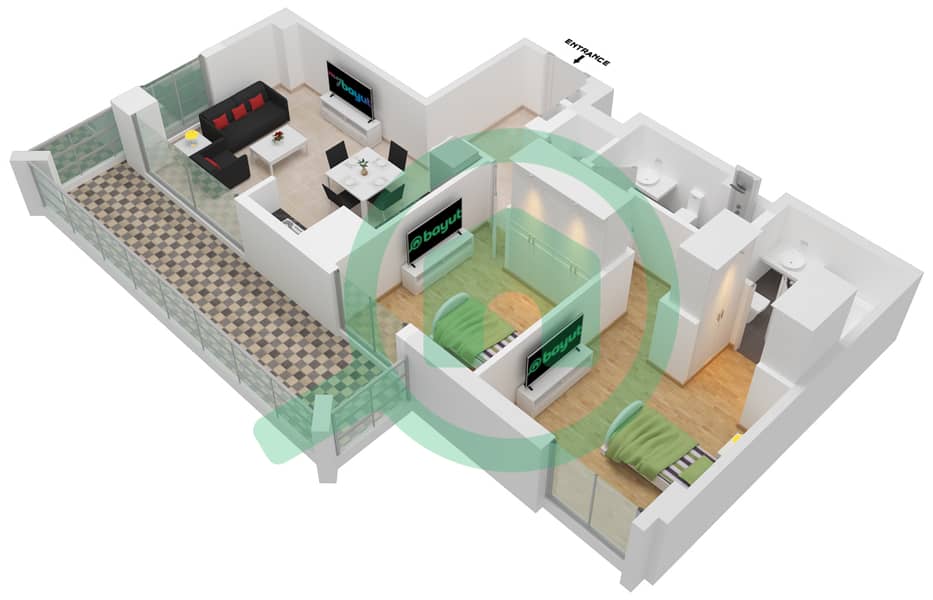 Лотус - Апартамент 2 Cпальни планировка Единица измерения 6-FLOOR 2-7 interactive3D