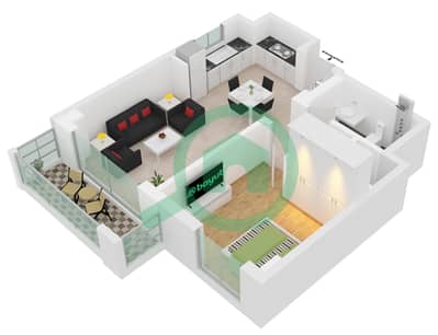 المخططات الطابقية لتصميم الوحدة 303 شقة 1 غرفة نوم - بايشور 1