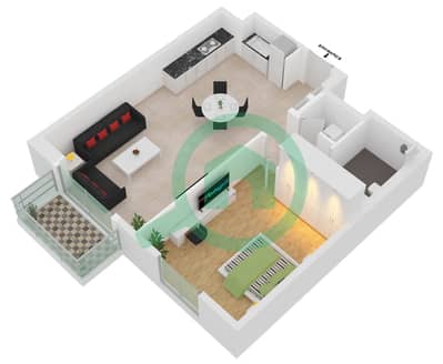 المخططات الطابقية لتصميم النموذج 1A شقة 1 غرفة نوم - برج لا سيرين 2