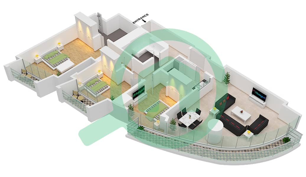 Kempinski Central Avenue Dubai - 3 Bedroom Apartment Type 03 Floor plan interactive3D