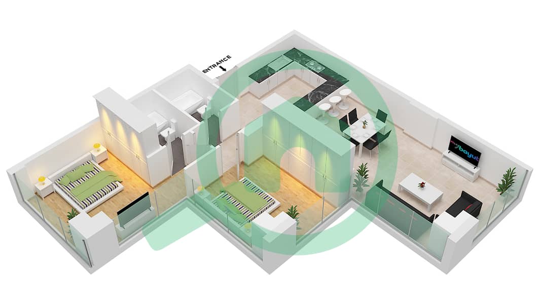 Бингхатти Вьюс - Апартамент 2 Cпальни планировка Единица измерения M02 interactive3D