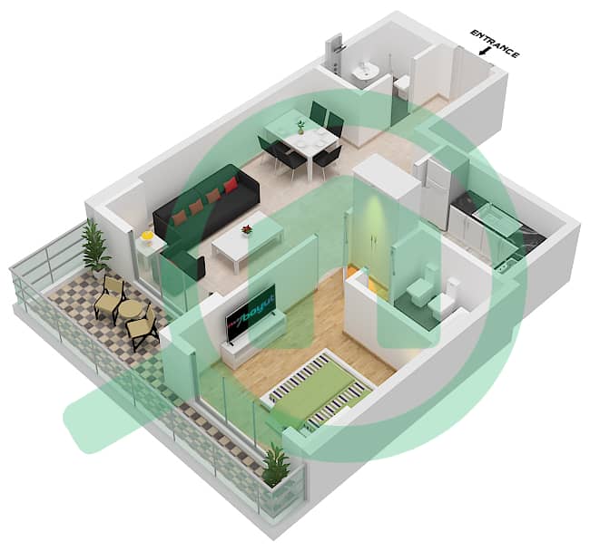 红树林广场 - 1 卧室公寓类型A3戶型图 interactive3D