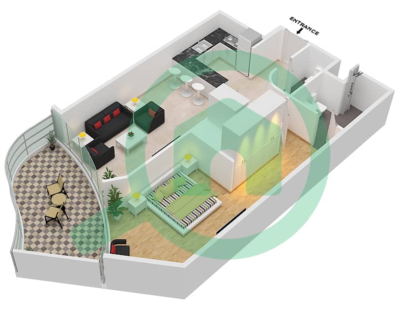 Al Habtoor Tower - 1 Bedroom Apartment Suite 2  FLOOR-49-69 Floor plan interactive3D
