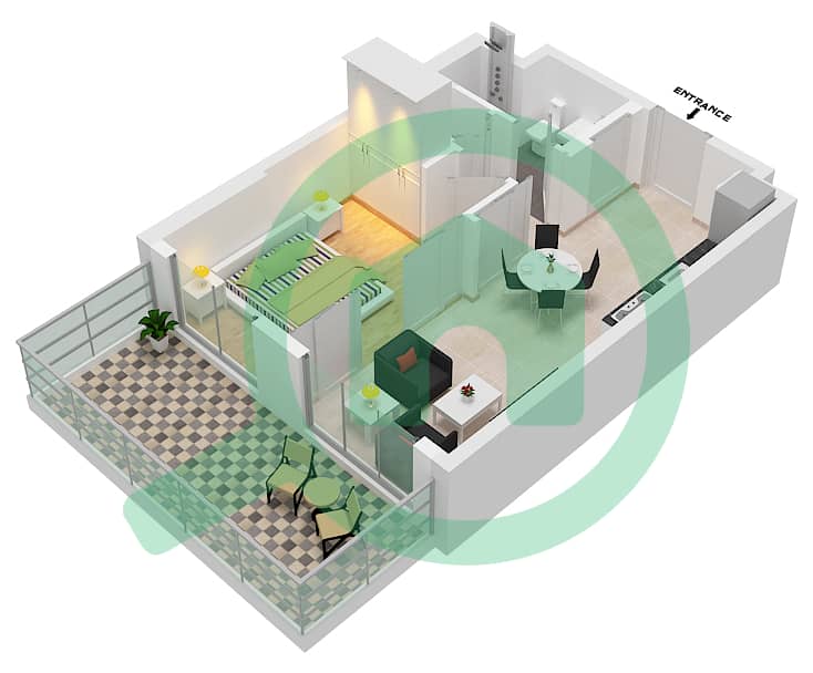 Collective 2.0 - 1 Bedroom Apartment Unit 01 Floor plan interactive3D