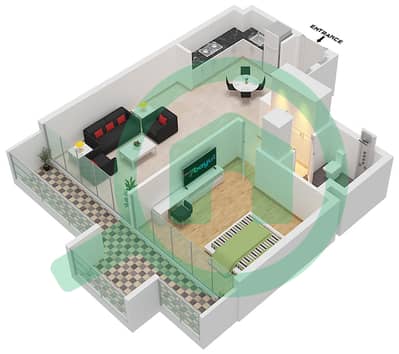 المخططات الطابقية لتصميم النموذج 2-TYPICAL FLOOR 2-9 شقة 1 غرفة نوم - عزيزي ريفييرا 3