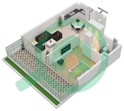 المخططات الطابقية لتصميم النموذج 2-FLOOR 1 شقة 1 غرفة نوم - عزيزي ريفييرا 3