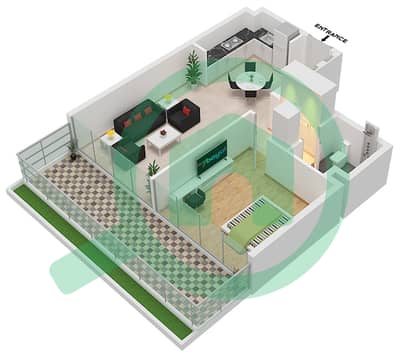 Азизи Ривьера 3 - Апартамент 1 Спальня планировка Тип 2-FLOOR 1