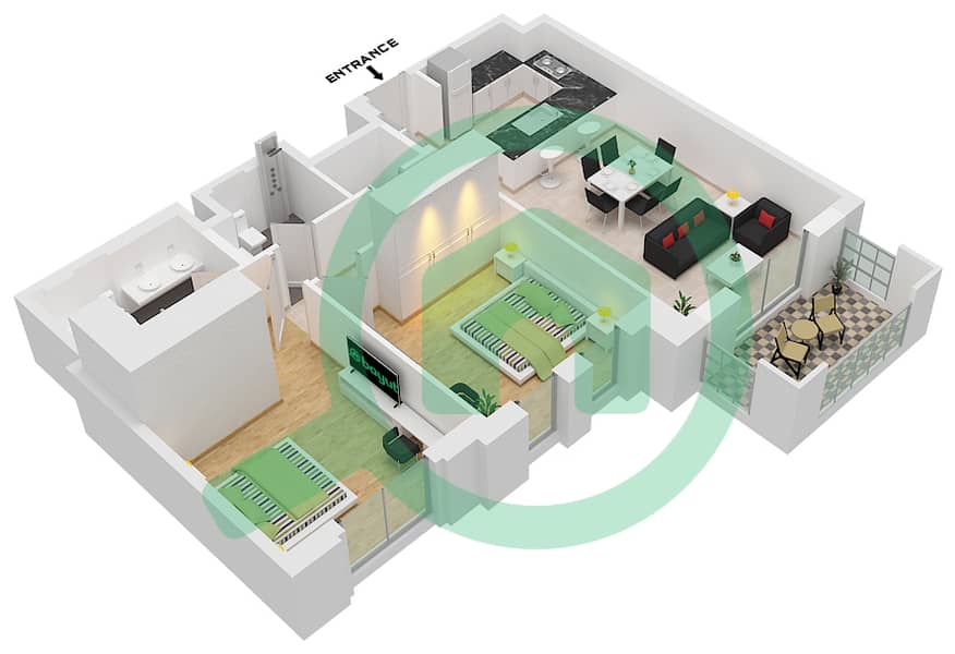 Lamaa Building 1 - 2 Bedroom Apartment Type/unit A1-UNIT-705-FLOOR 7 Floor plan interactive3D
